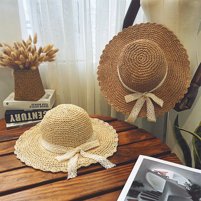 Hand-woven straw hat Children summer eaves sunscreen beach sunshade cap anti-ultraviolet foldable sun hat