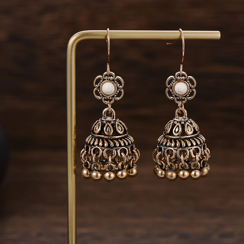 Ethnic Natural Stone Retro Golden Dangle Drop Earrings Boho Beads Tassel Hanging Earring for Women Female Indian Jewelry | Украшения и