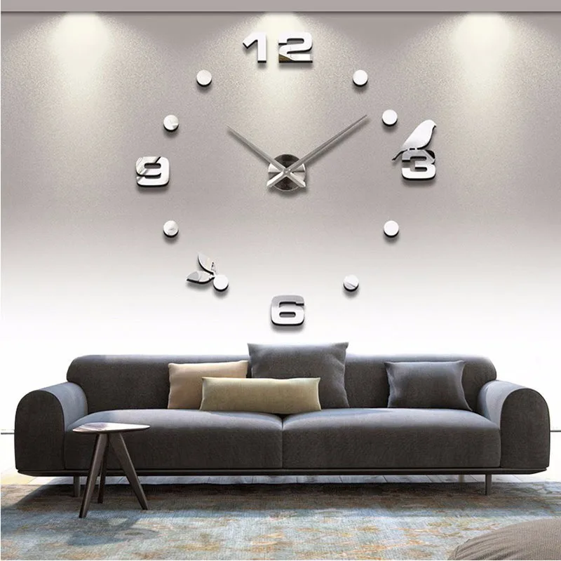 Muhsein Factory новые современные DIY кварцевые настенные часы с черной кошкой и птицей домашний декор Orologio Muro креативные настенные часы для гостиной - Цвет: silver