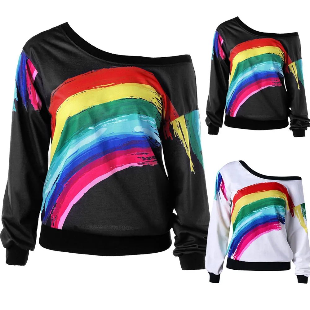 

Hot Sale 2018 Autumn Winter Shirt Sweatshirt Women Long Sleeve Rainbow Print Pullover Blouse Shirts Sportswear Casual Tracksuits