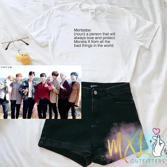 

Fashionshow-JF Korea Style Tumblr Monsta X Streetwear T-shirt Monbebe Noun a Person Definition Shirt Casual Tops Tees Black