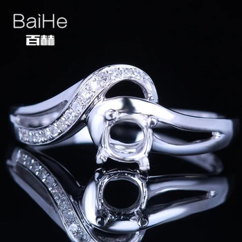 

BAIHE Solid 14K White Gold Round Engagement Women Cute/Romantic Fine Jewelry Elegant unique Semi Mount Ring