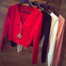 9 ярких цветов, осень-весна, женские вязаные повседневные короткие свитера с v-образным вырезом, кардиганы, женская трикотажная короткая верхняя одежда