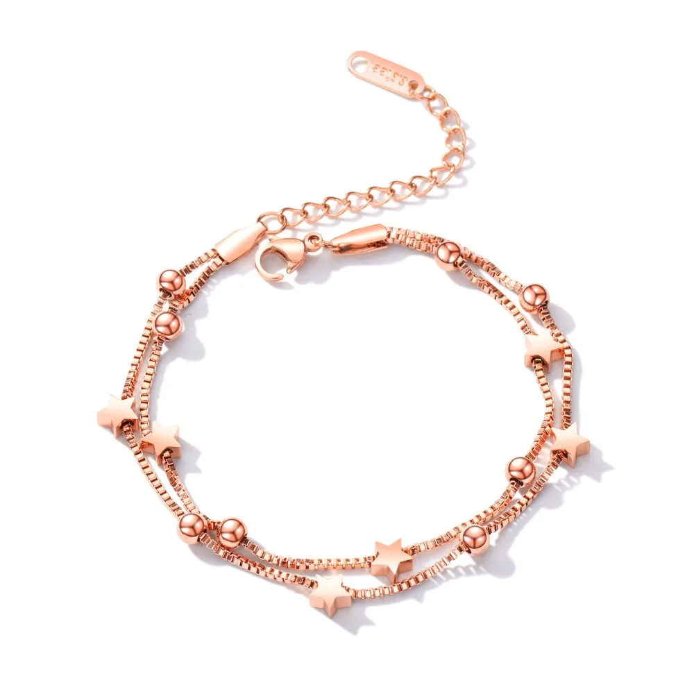 

Charm Double layers stars Bracelet Bangle For Women Stainless Steel Extended Link Chain Bohemia summer Jewelry Gift