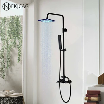 

Modern Dual Handles Bath Shower Mixer Taps Wall Mount 8" Rainfall Shower Faucet Set with Handshower