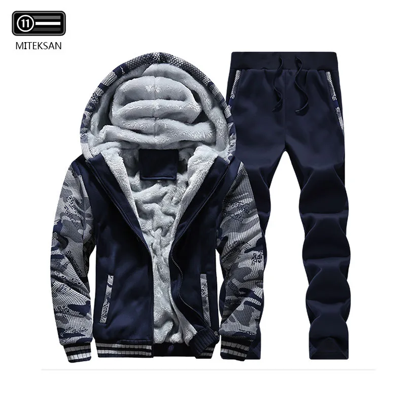 

Winter Hoodies Men Fleece Hood Jacket+Pants Sweatshirts 2 Piece Set Hoodies Sporting Coat Baseball Sportswear Male Hoodie coat