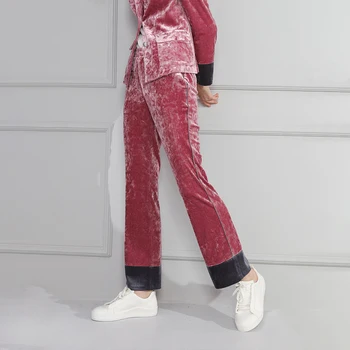 

2017spring velvet straight women trousers fashion double colorant match sleepwear slim ankle length trousers female