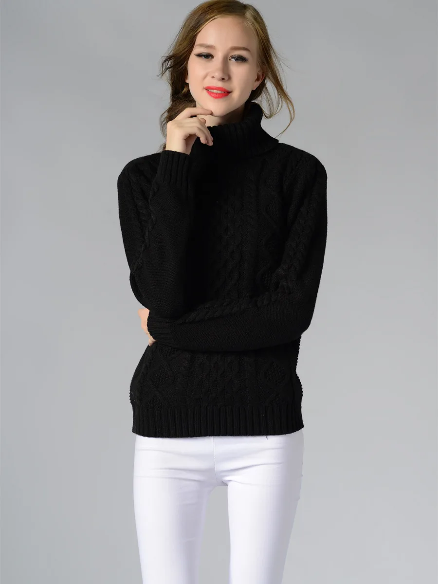 Зимний утолщенный свитер с высоким воротом, женский короткий вязаный пуловер с цветочным узором, мягкий теплый свитер с высоким воротом - Цвет: Black