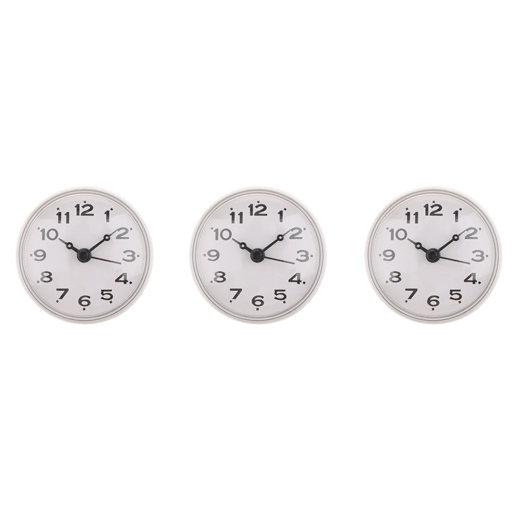 3pcs European Style Small Waterproof Round Clock for Bathroom Suction Up Mirror Window Clock, White