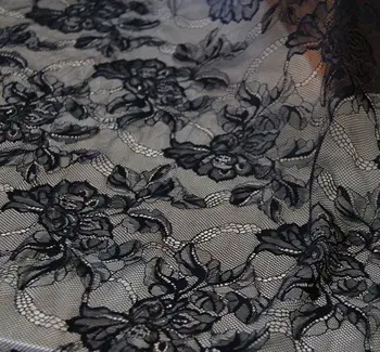 

2 yards/lot Black Peony Gauze Lace Trim Fabrics Bud Silk Scarf Manually DIY Fabric Cloth
