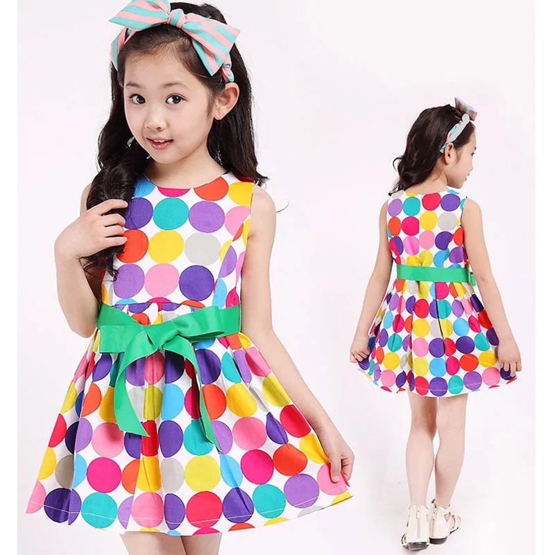 

Girls Colorful Dot Dress Children Dots Clothes Summer Sleevless Infantil Vestidos Popular Girls Costumes Striped Plaid Wear 4-8Y