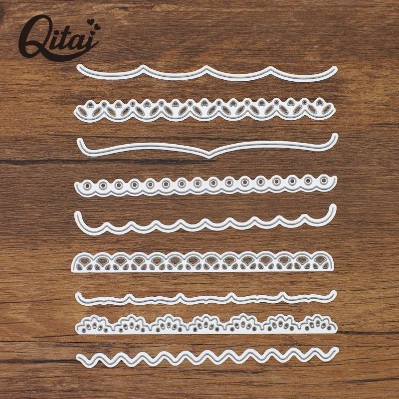 

QITAI 9pcs/Set Decorative Cards Edges Lace Border Metal Cutting Dies Stencil for DIY Scrapbooking Album Embossing Crafts D265