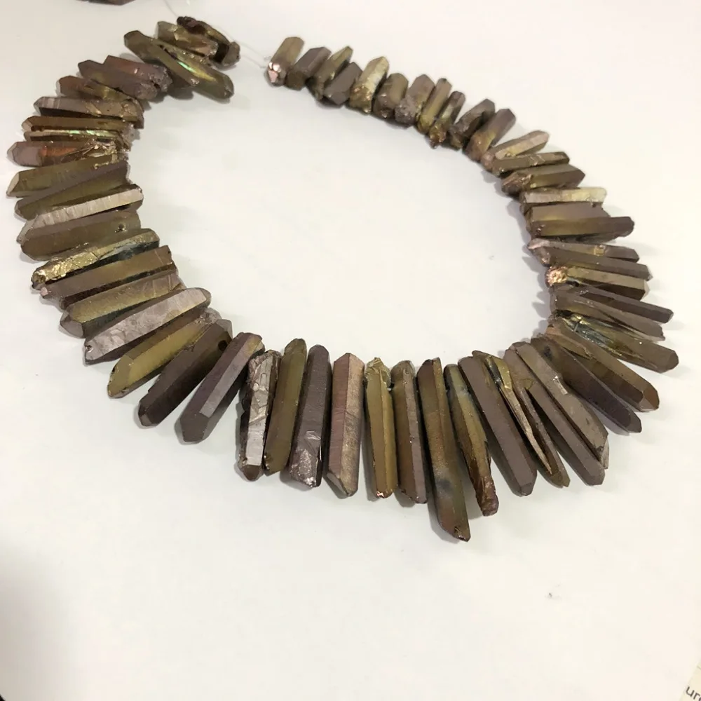 Titanium Bronze Aura Quartz Crystal Point AA Bulk Beads Raw Points Graduated Top Drilled Spike Stick 16&quot | Украшения и