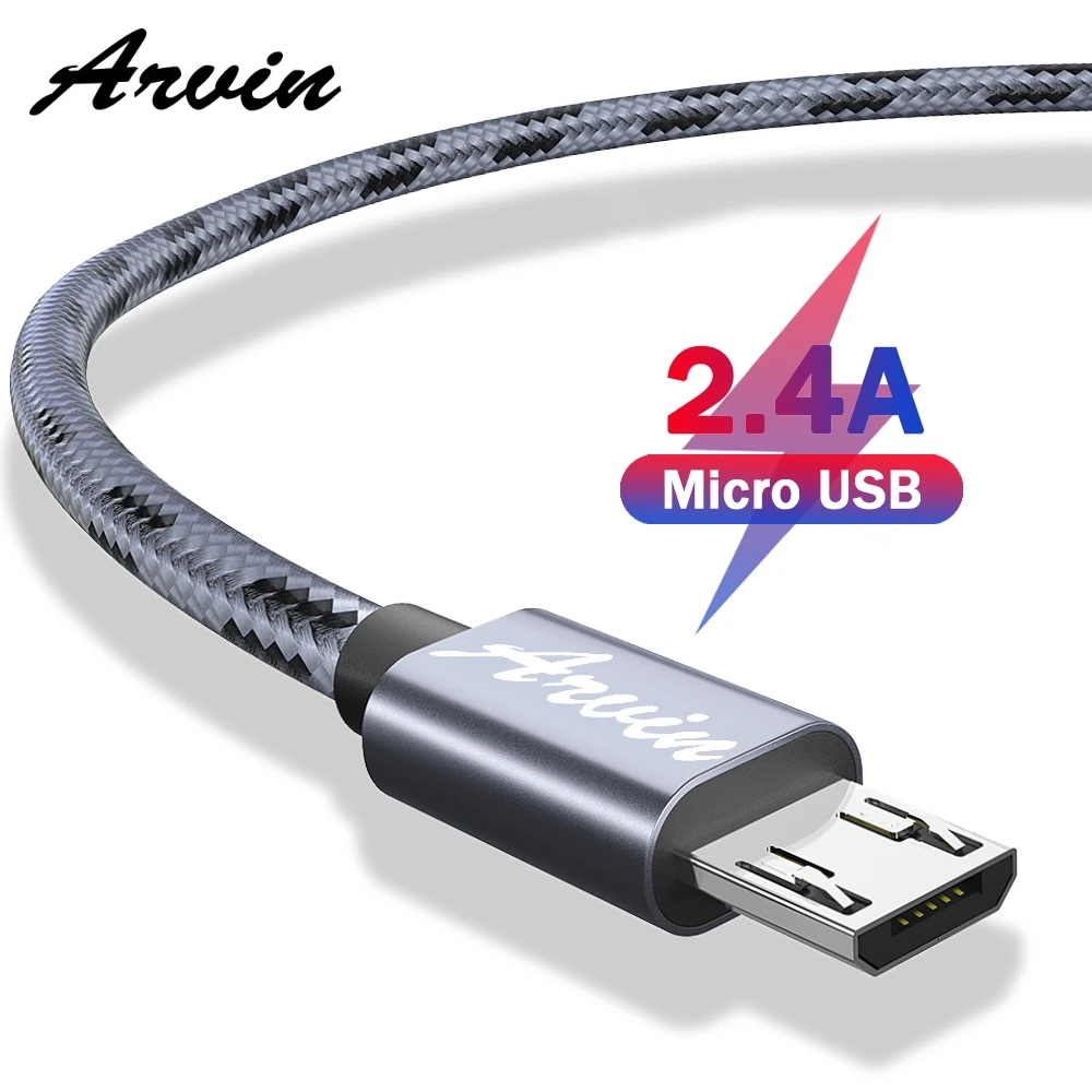 

Arvin Micro USB Cable Fast Charge USB Data Cable Nylon Cord for Samsung S7 A7 J5 Xiaomi Redmi Note 4 5 Microusb Cable 2.4A 1m 2m