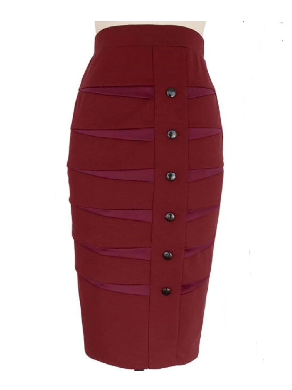 OL модные шерстяные женские юбки-карандаши с пуговицами, уличная Длинная кожаная юбка с высокой талией в стиле пэчворк, большие размеры - Цвет: Red Wine