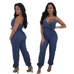 2019 Summer Women V-neck Jumpsuit Solid color plus size Clothing Sexy Bodysuit
