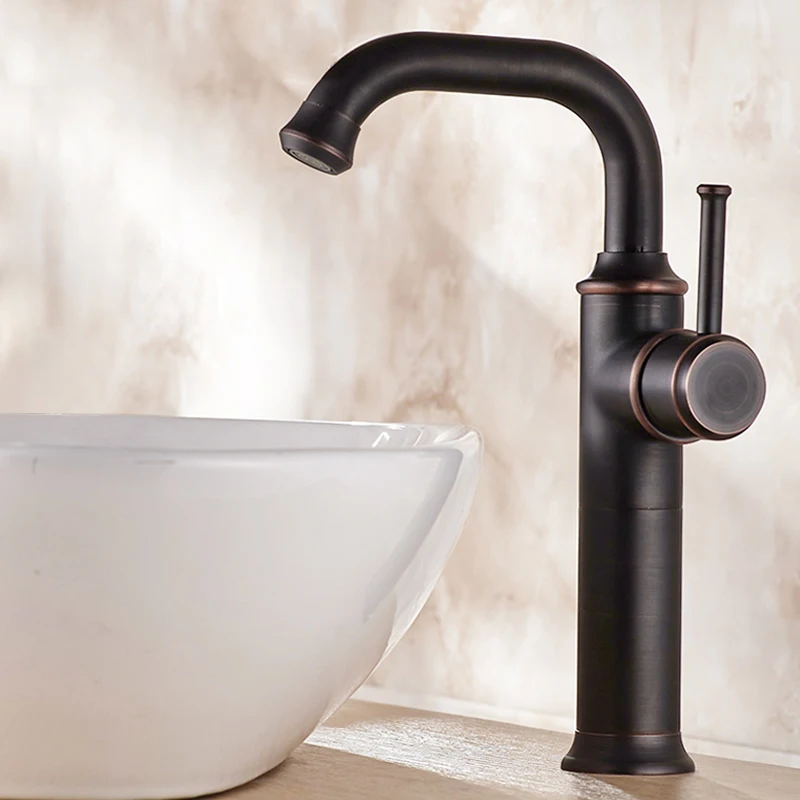 

full black antique copper faucet hot and cold face basin bathroom european-style bathroom ark leading wire drawing