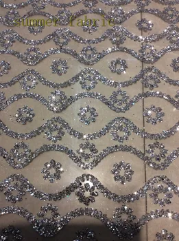 

5yards Silver african glitter French tulle lace fabric