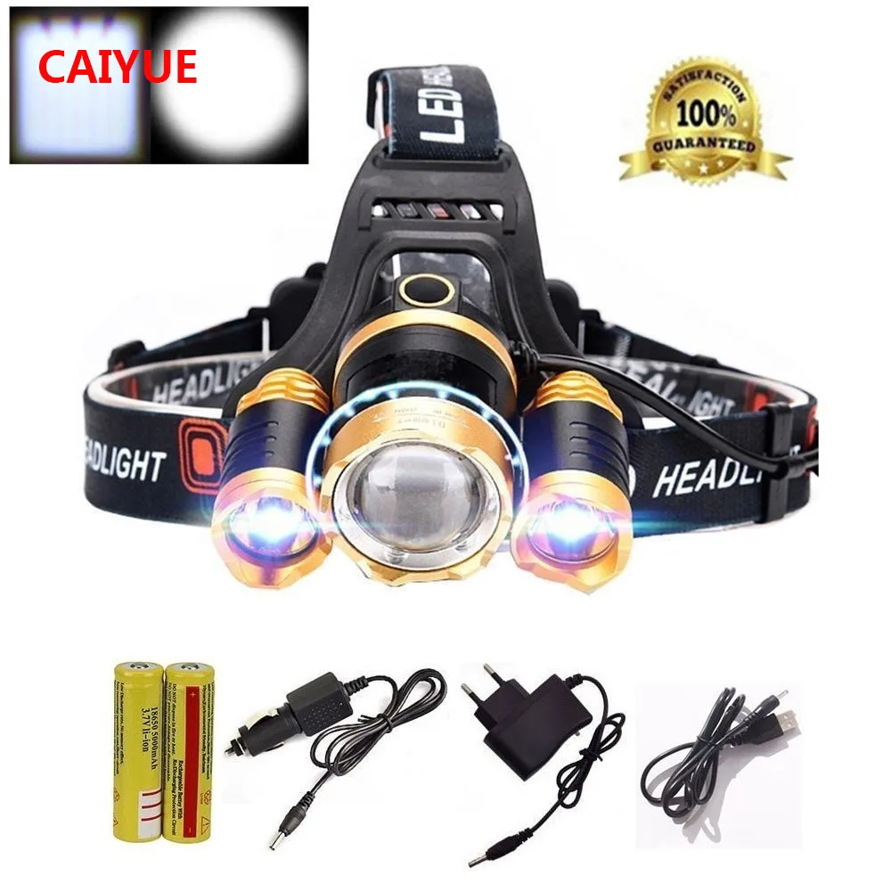 

LED focusable Headlights Headlamp 10000Lm CREE XML T6 LED Head Lamp light 4-mode torch Camping + battery + AC Car USB charger