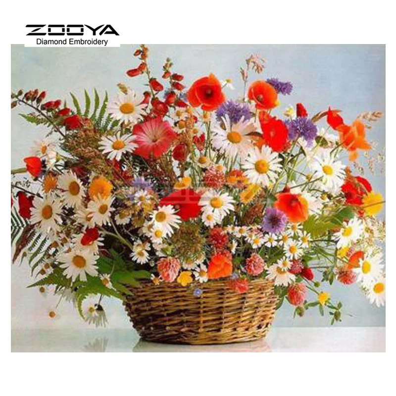 Алмазная вышивка ZOOYA 5D DIY Картина Красивые цветы корзина крестиком Стразы мозаика
