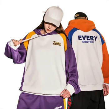 

Every Know Everty Letter Print Multicolor Stitching Vintage Streetwear Causal Patchwork Color Block Pullover Hip Hop Hoodies