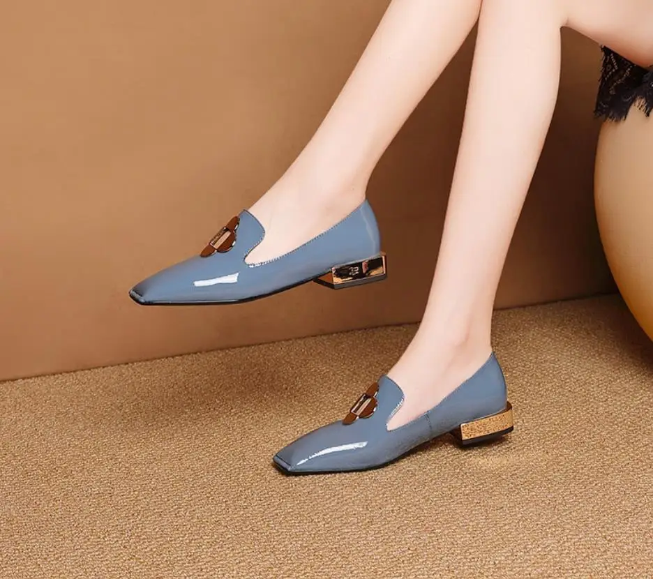 

Autumn and winter new fashion square head with leather thick and soft Madingxie