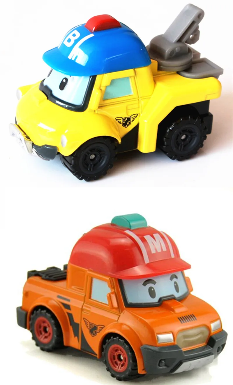 

2Pcs/Set Metal Model Anime Figure Robot Car Toys Robocar Poli Bucky Mark Kids Toys For Children Gifts