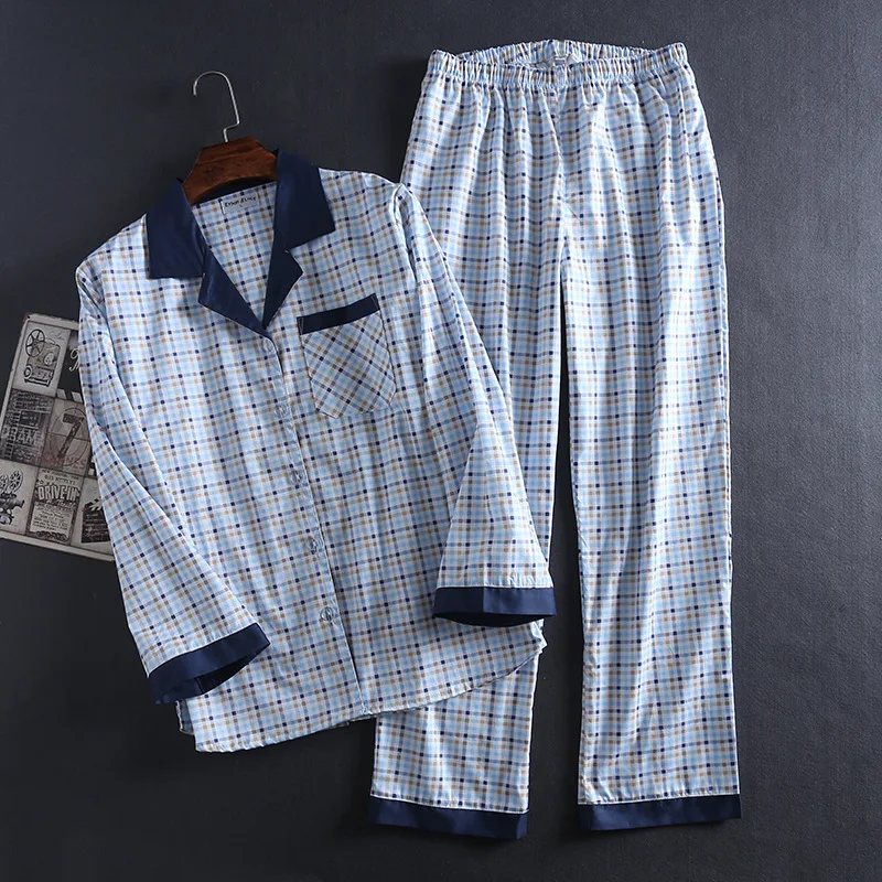 100 Cotton Pajamas for Men Nightwear Pyjamas Men's Pajamas 2018 Autumn