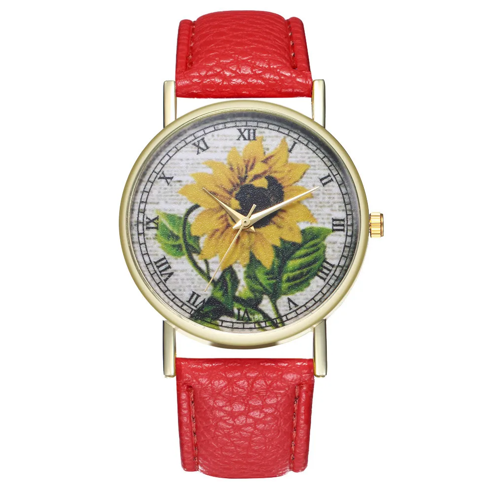 

Simple Luxury Leather Watches Quartz Wrist Watches Sunflower Pattern Women Ladies Dress Watch Reloj Mujer Clock Male Relogio N50
