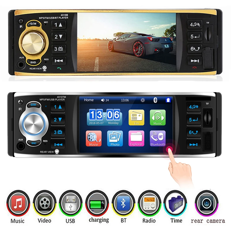 

1 Din Central Multimidia Car Multimedia Auto One 1Din 4.1'' HD Screen Bluetooth Radio MP3 MP5 Music Video Player Autoradio Gold