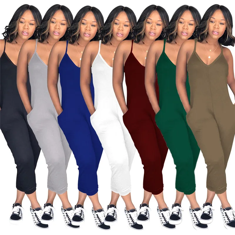 Gradient Color Jumpsuits Women Rompers Summer Rainbow Print V-Neck Spaghetti Strap Overalls With Pockets Bodysuits Plus Size 3XL Jumpsuits and Playsuits