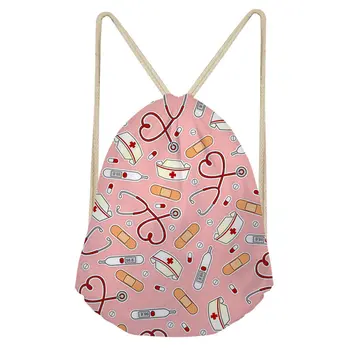 

THIKIN Nurse Theme Nurse Cap Pills Girls Drawstring Bags for Kids Cute Cartoon Portable Beach Backpack Polyester Carry on Bags