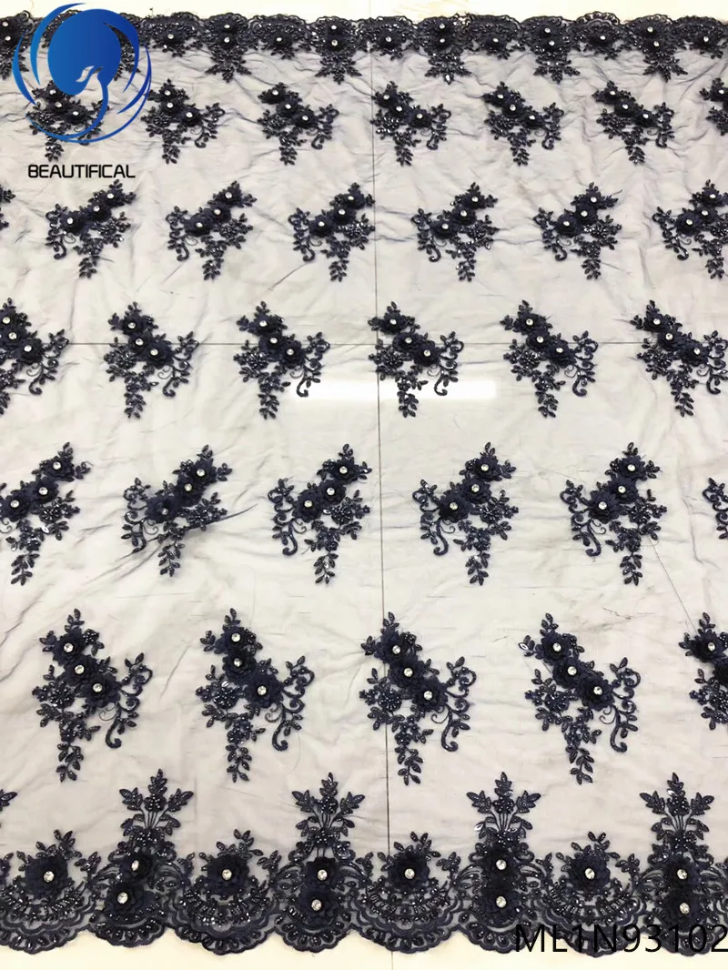 

Beautifical nigerian lace fabrics sequins lace fabric embroidery Fashion design 3d flowers net lace with rhinestones ML1N931