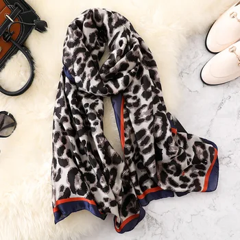 

Summer Travel Large Silk Shawl Scarf Women Leopard Beach Blanket Wrap Stylish Design Print Foulard [3366]
