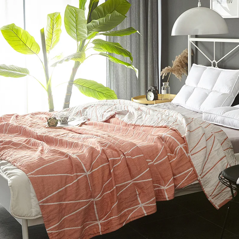 

Soft Cotton Washing Wrinkled Yarn Dyed Gauze Summer Blanket 150*200cm 200*230cm Soft and Comfortable Textiles