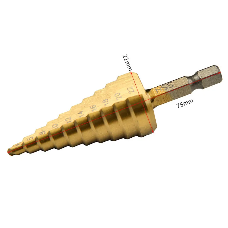 Шестигранное титановое ступенчатое конусное сверло 4-22 мм HSS 4241 с титановым покрытием, дырокол для листового металла, Прямая поставка, поддержка Mar10-45