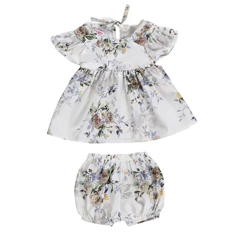 

0-18 Newborn Kids Baby Girl Summer Clothes Ruffle Floral T-Shirt Shorts Outfit Clothes Set Wholesale