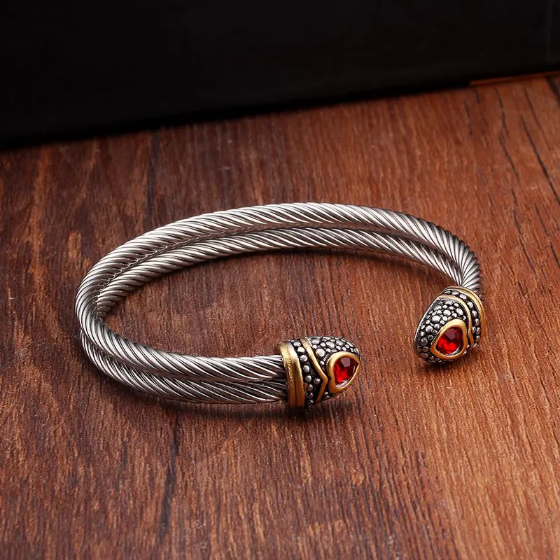 

Vintage Braided Open Male Fashion Crystal Cuff Bangles Snake Chain Stainless Steel Men Women Charm Sporty Bangles Pulsera