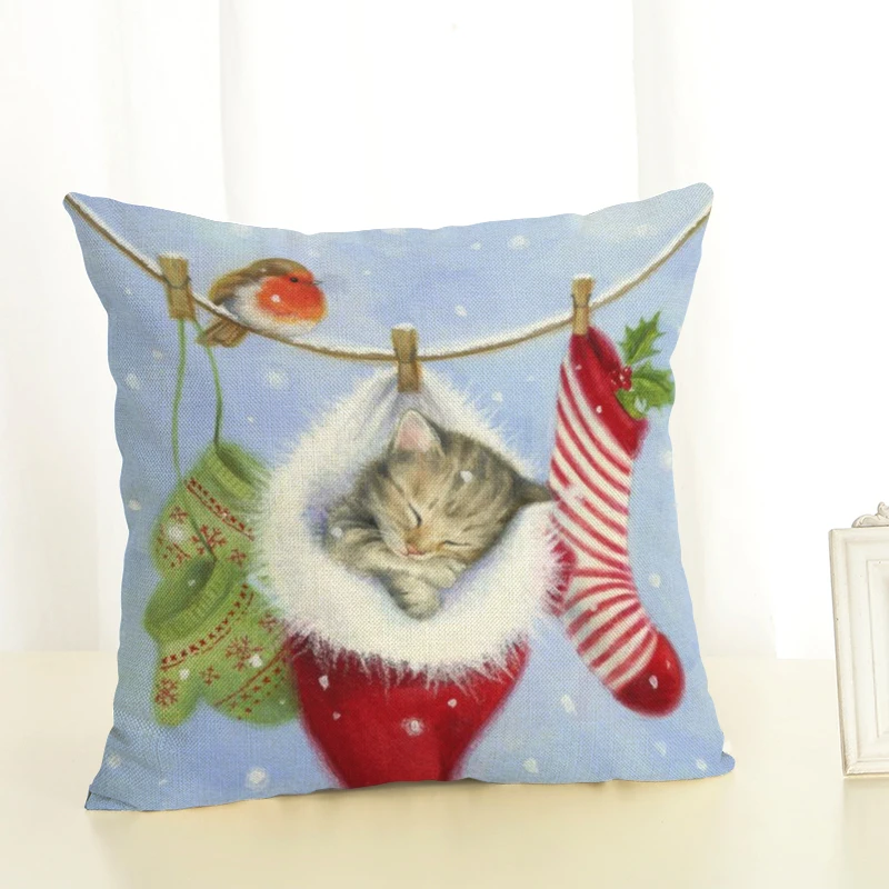

Christmas Stocking Animal Cushion Covers Christmas decoration Home decoration 45x45 Decorative Beige Linen Pillow Case