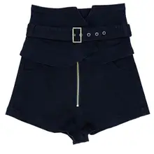 Черные джинсовые шорты женские молнии дизайн ремни высокой талии горячие брюки