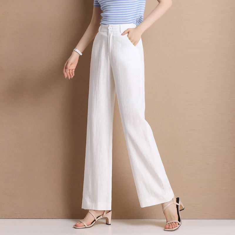 white linen high waisted pants