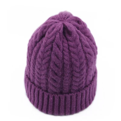 Осенне-зимние женские Вязанные Трикотажные Шапочки толстые теплые женские шапочки с помпон из лисьего меха Gorro Лыжные шапки для девочек горячая распродажа - Цвет: Purple
