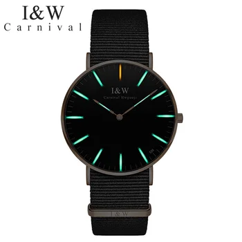 

Carnival Tritium Watch Men Nylon Strap Mens Watches Top Brand Luxury Quatz Wristwatch Waterproof Man Clock relogio masculino