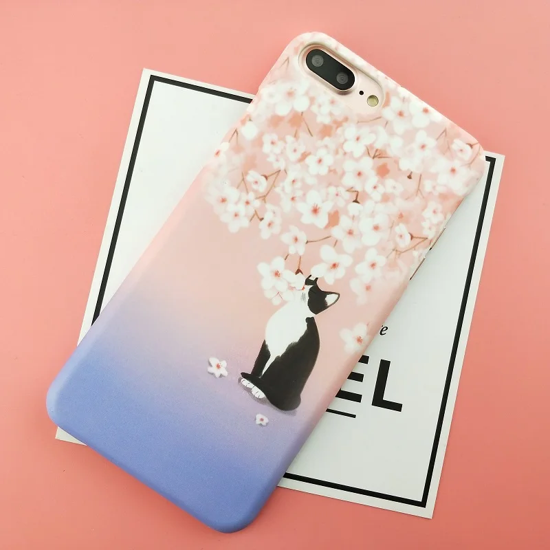 

Spring lemon For Iphone 8 8plus Case Cute Sweet Sakura kitten Cat Hard Case For iphone X 7 7plus 6 6plus 6s 6splus 5 5s se