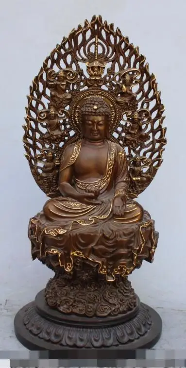 

S00986 14" Tibet Purple Bronze Gold Gilt Shakyamuni Amitabha Buddha Protector Statue