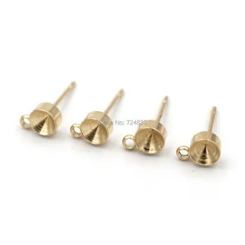 

5mm Stainless Steel Ear Stud Earrings Base Blank Round Bezel DIY Findings for Pointed Back Rhinestone Making Gold tone Wholesale
