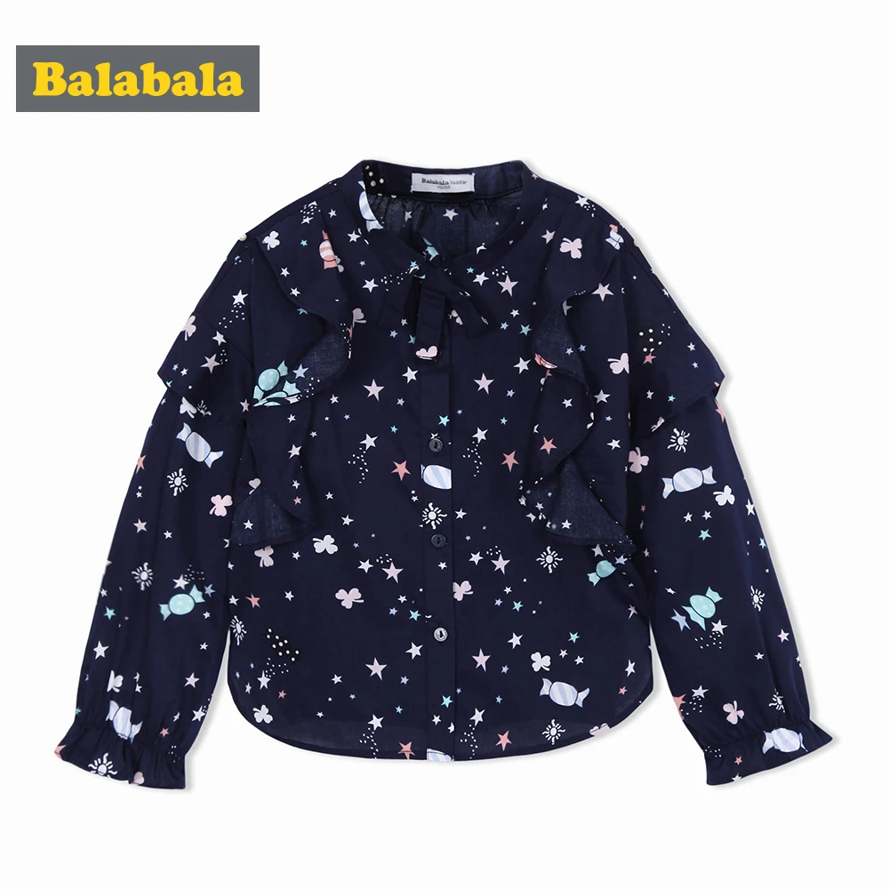 

Balabala 2018 Fashion Blouses For Girls Clothing Cotton butterfly neck Girls Shirts Brand printed Clothes 2-6 Years Kids Tops