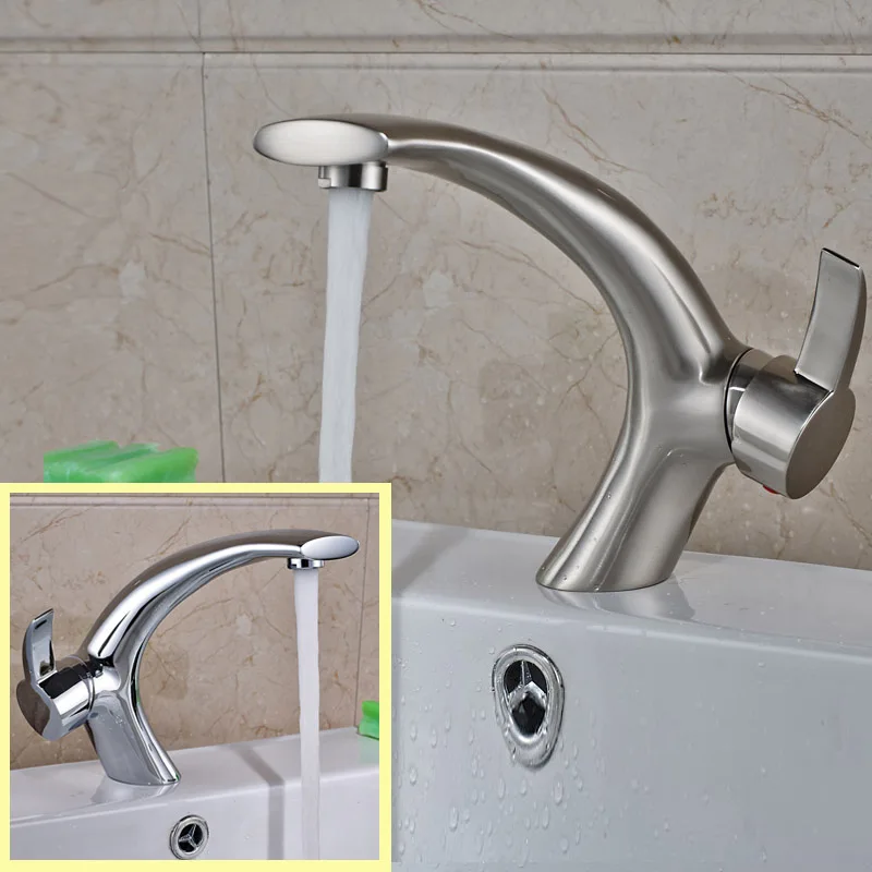 2016 New Deck Mounted Hot and Cold Water Basin Faucet Single Lever Mixer Taps Chrome Brushed