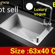 Квартира высокого качества большая кухонная ручная раковина одинарная мойка многофункциональная 304 нержавеющая сталь Горячая 63x40 см