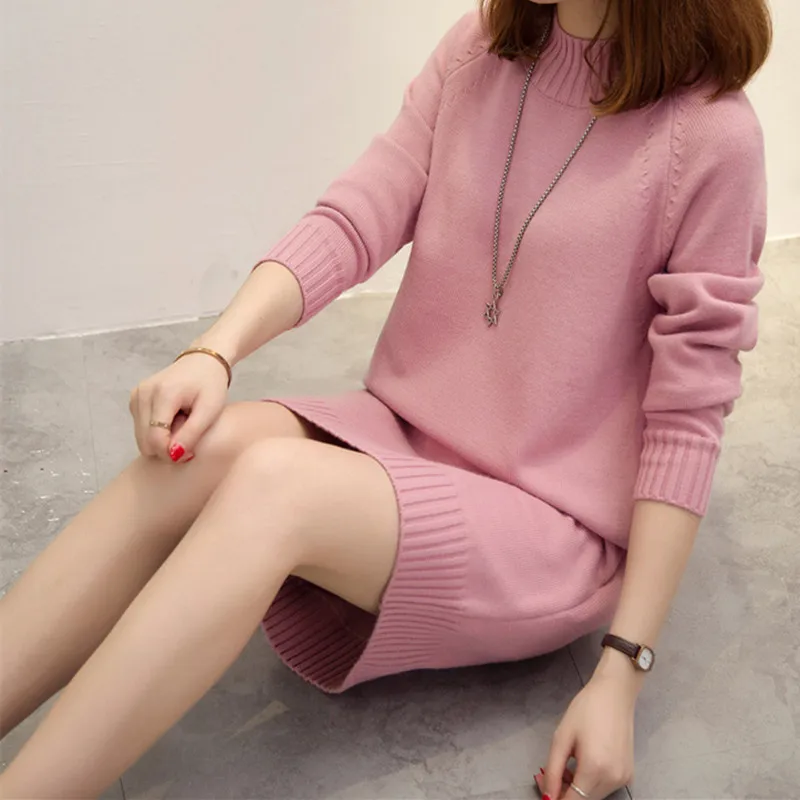 2018 Women Sweater And Pullover Autumn Winter Pullover Warm Female Pink Half-High Collar Elastic Pullover Long Sleeved Knit 2018 Women Sweater And Pullover Autumn Winter Pullover Warm Female Pink Half-High Collar Elastic Pullover Long Sleeved Knit